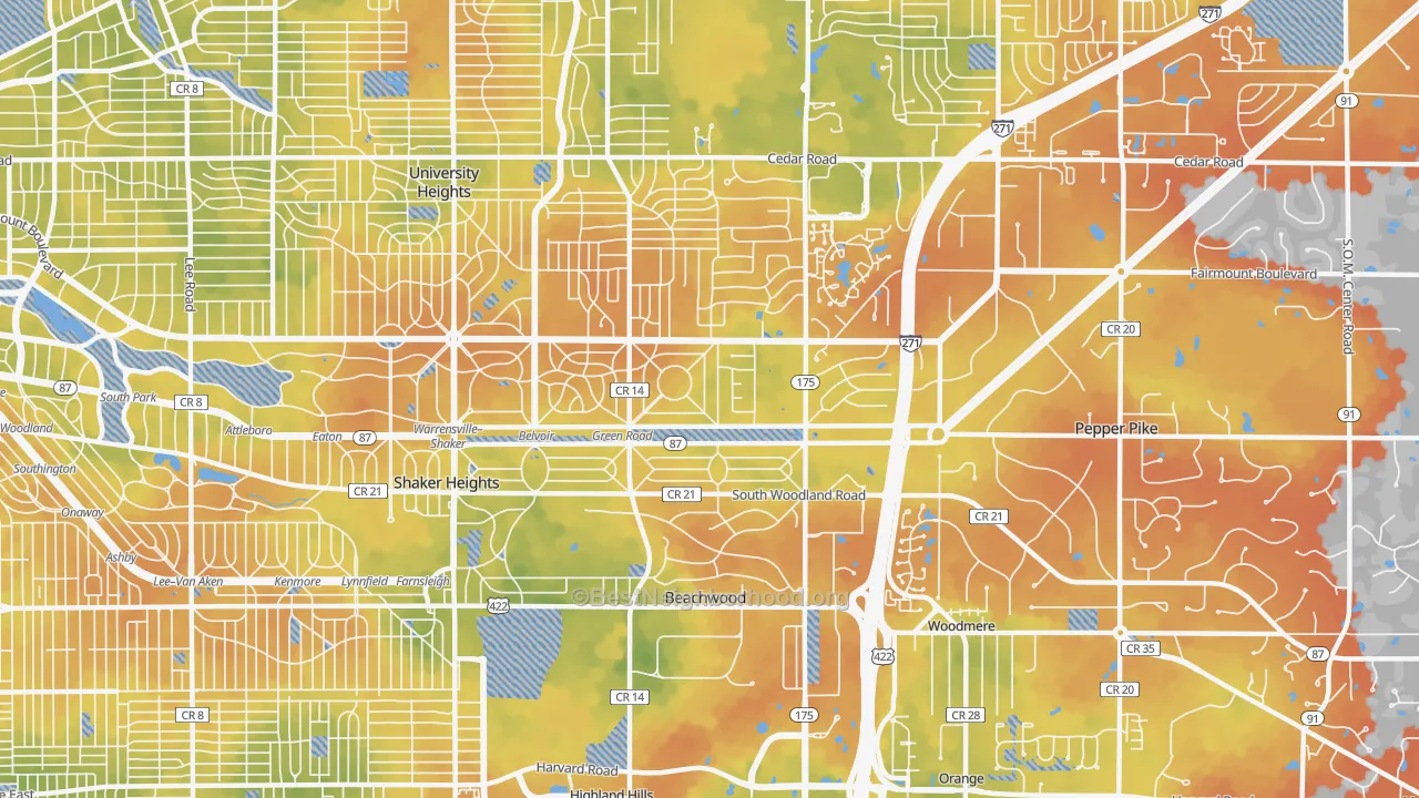 Bike Grade map of Beachwood, OH