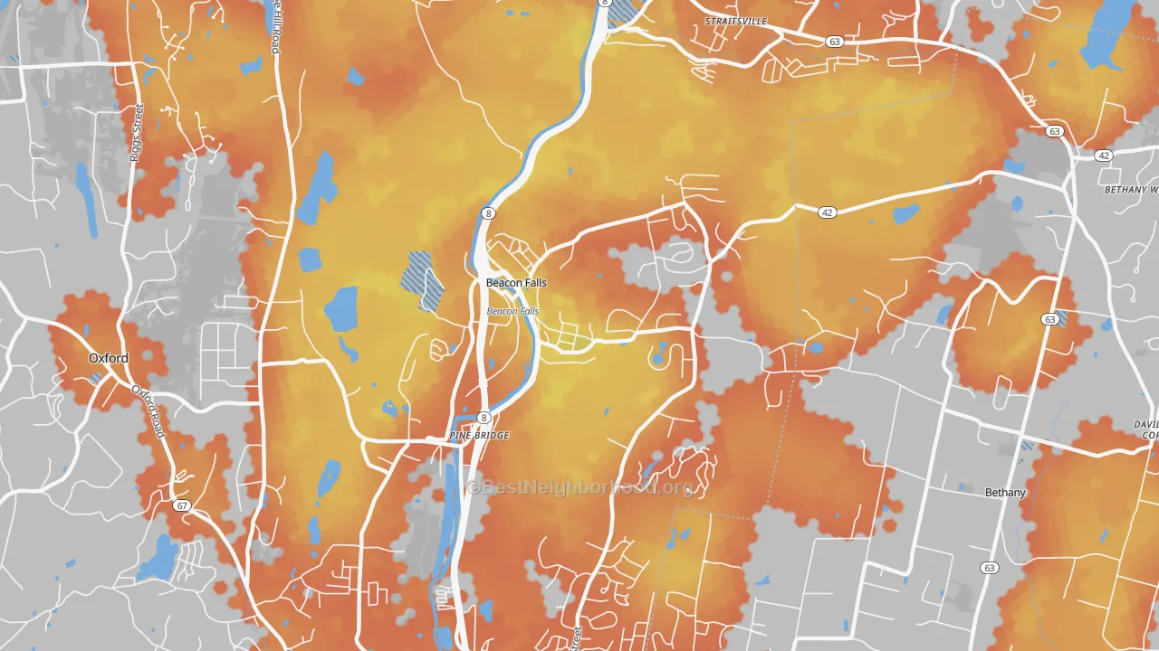 Bike Grade map of Beacon Falls, CT