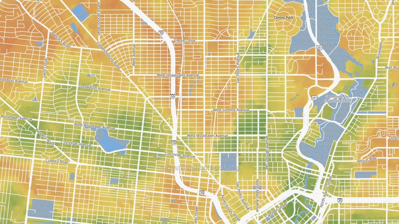 Bike Grade map of Beacon Hill, San Antonio, TX