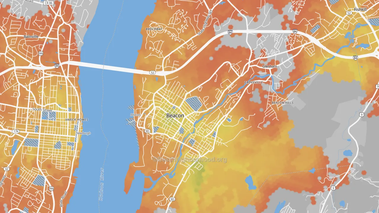 Bike Grade map of Beacon, NY