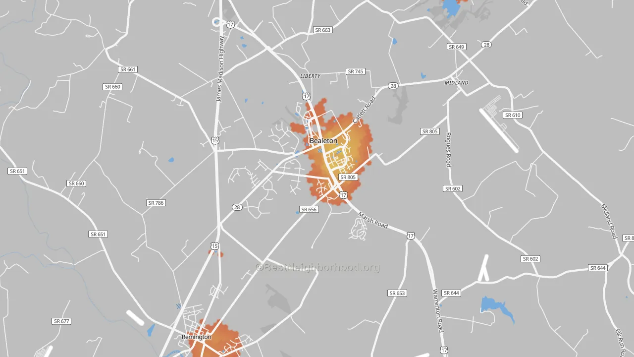 Bike Grade map of Bealeton, VA