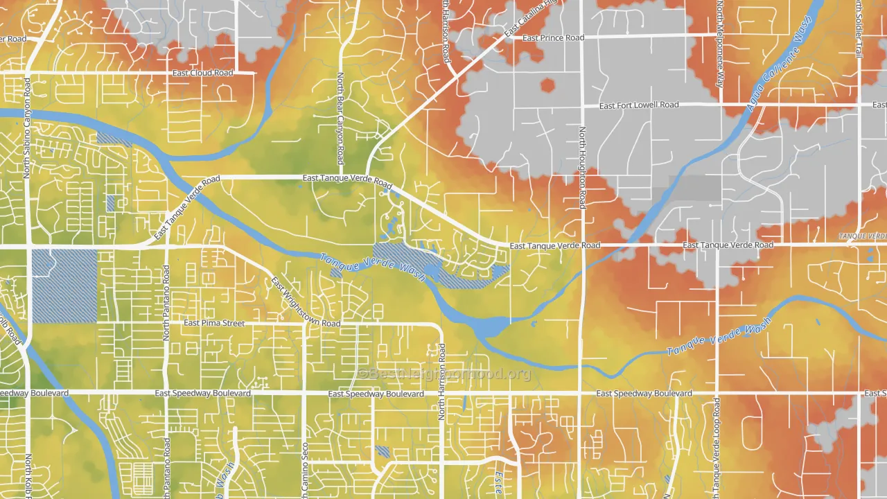 Bike Grade map of Bear Canyon, Tucson, AZ