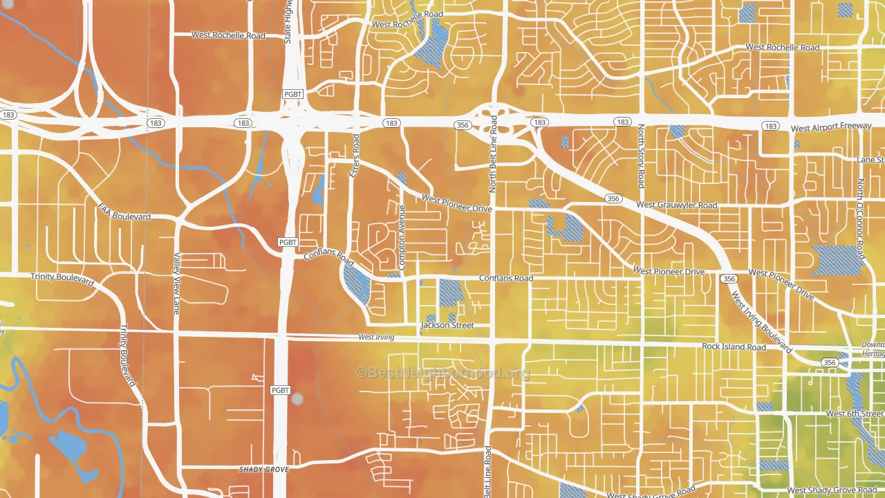 Bike Grade map of Bear Creek, Irving, TX