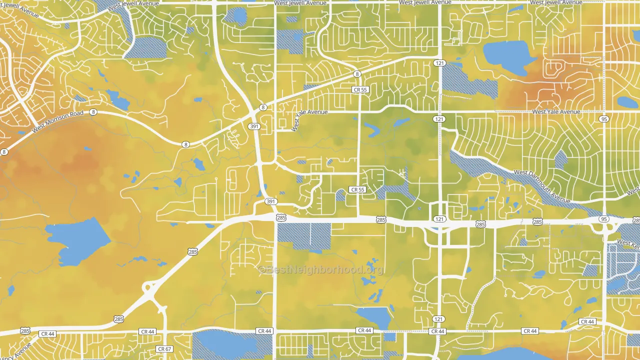 Bike Grade map of Bear Creek, Lakewood, CO