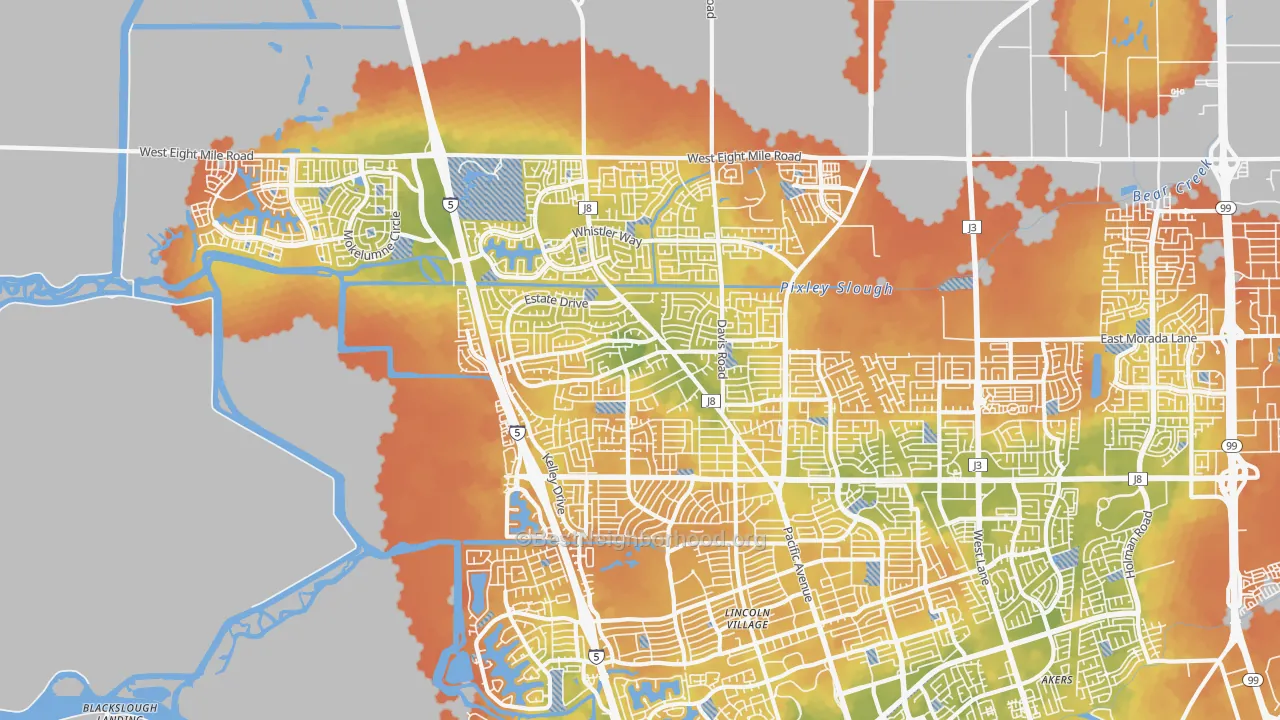 Bike Grade map of Bear Creek, Stockton, CA