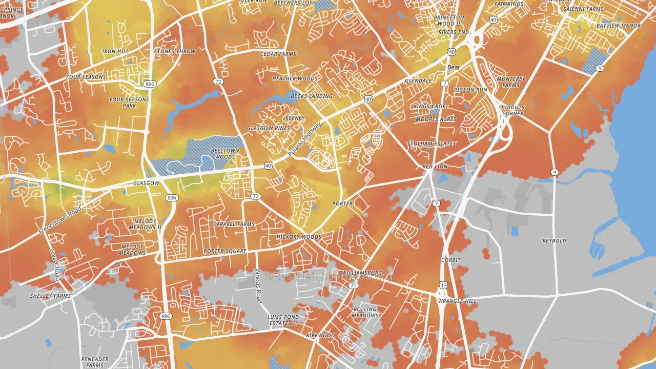 Bike Grade map of Bear, DE