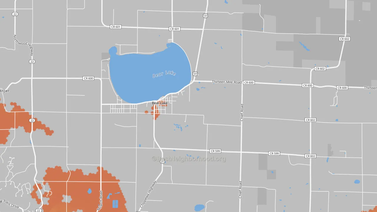 Bike Grade map of Bear Lake, MI
