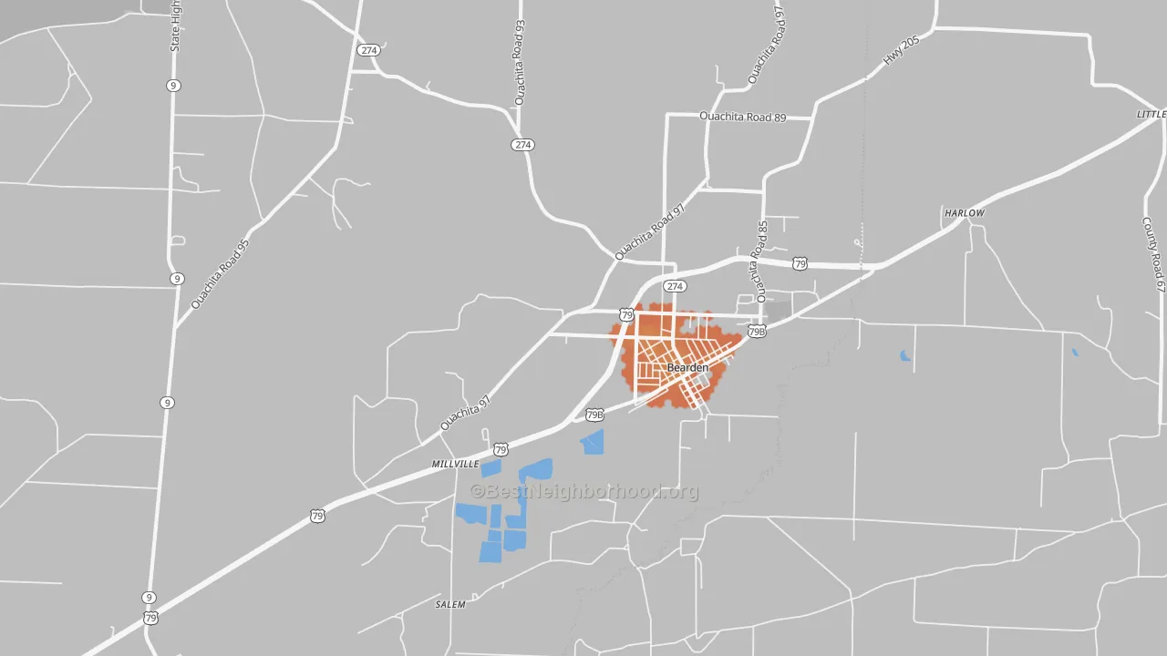 Bike Grade map of Bearden, AR