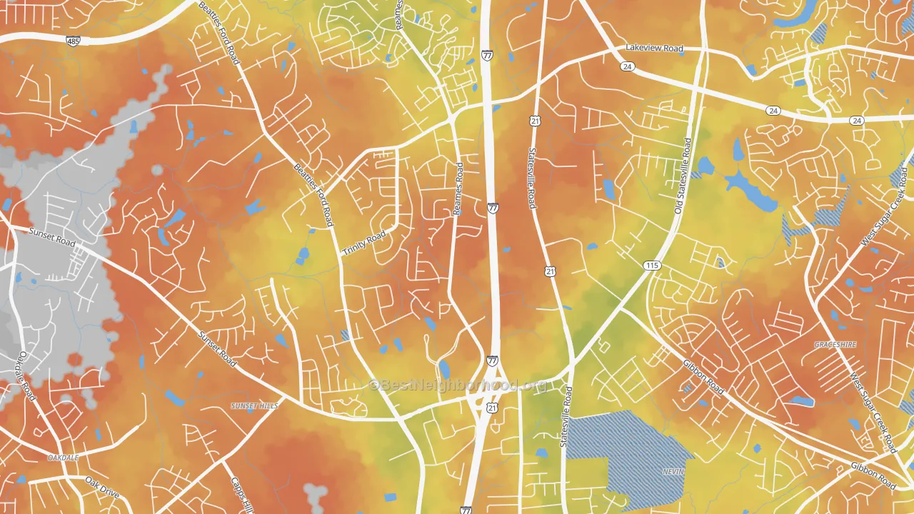 Bike Grade map of Beatties Ford-Trinity, Charlotte, NC