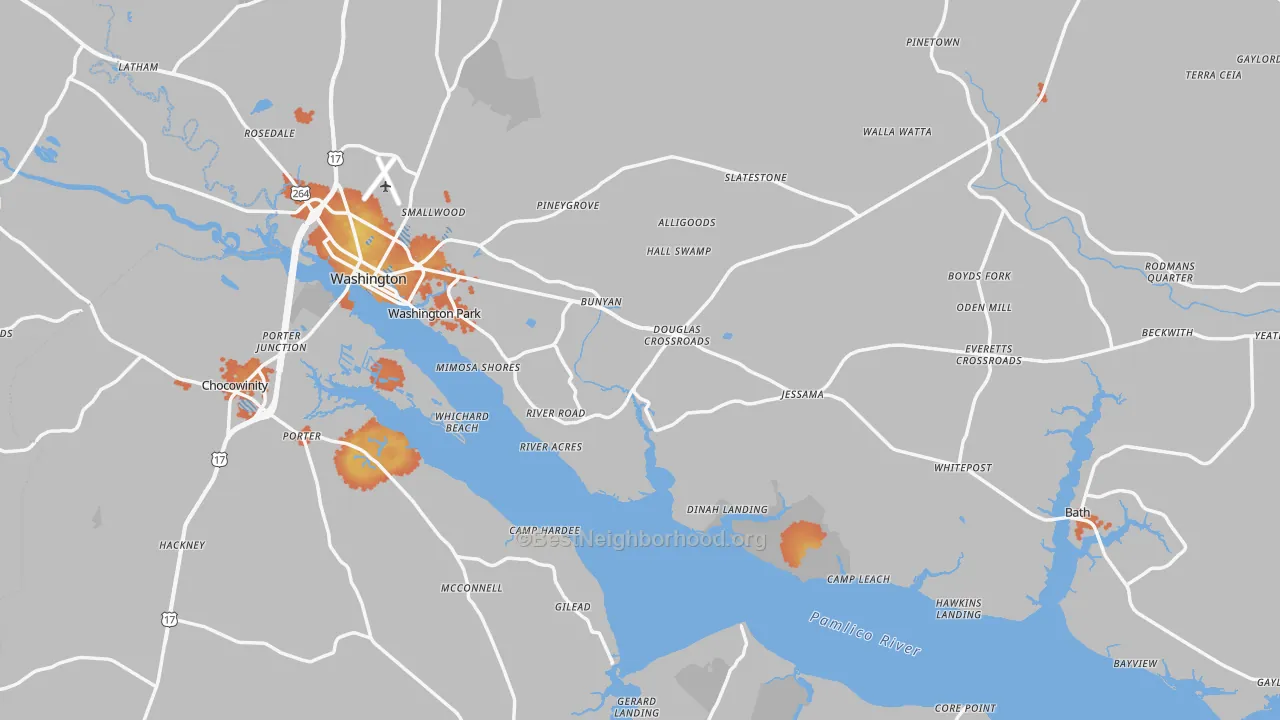 Bike Grade map of Beaufort County, NC