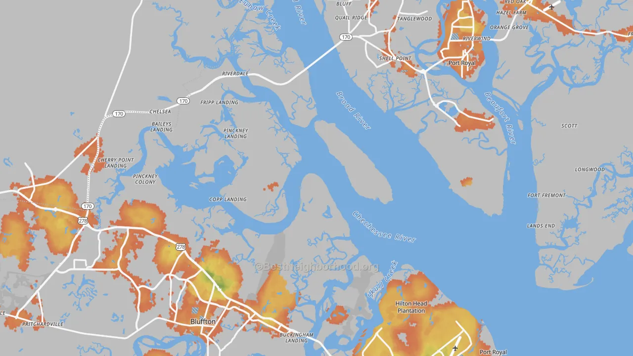 Bike Grade map of Beaufort County, SC