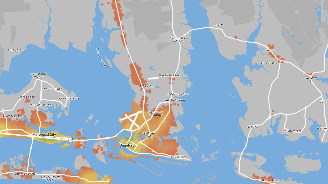 Bike Grade map of Beaufort, NC