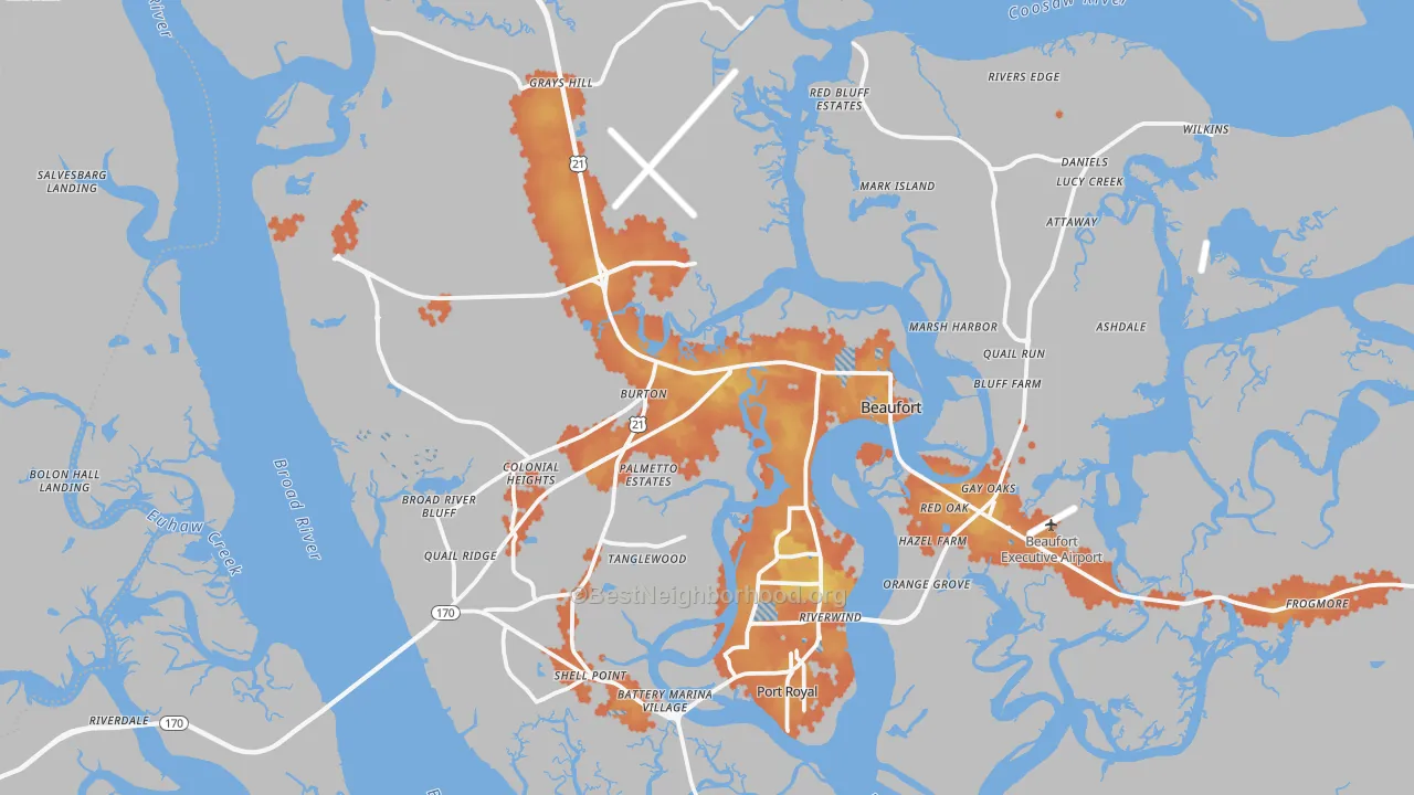 Bike Grade map of Beaufort, SC