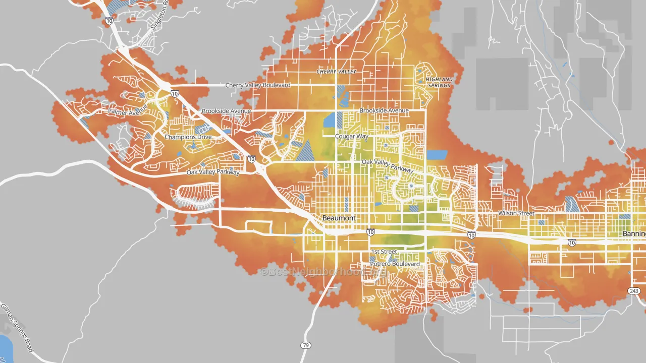 Bike Grade map of Beaumont, CA