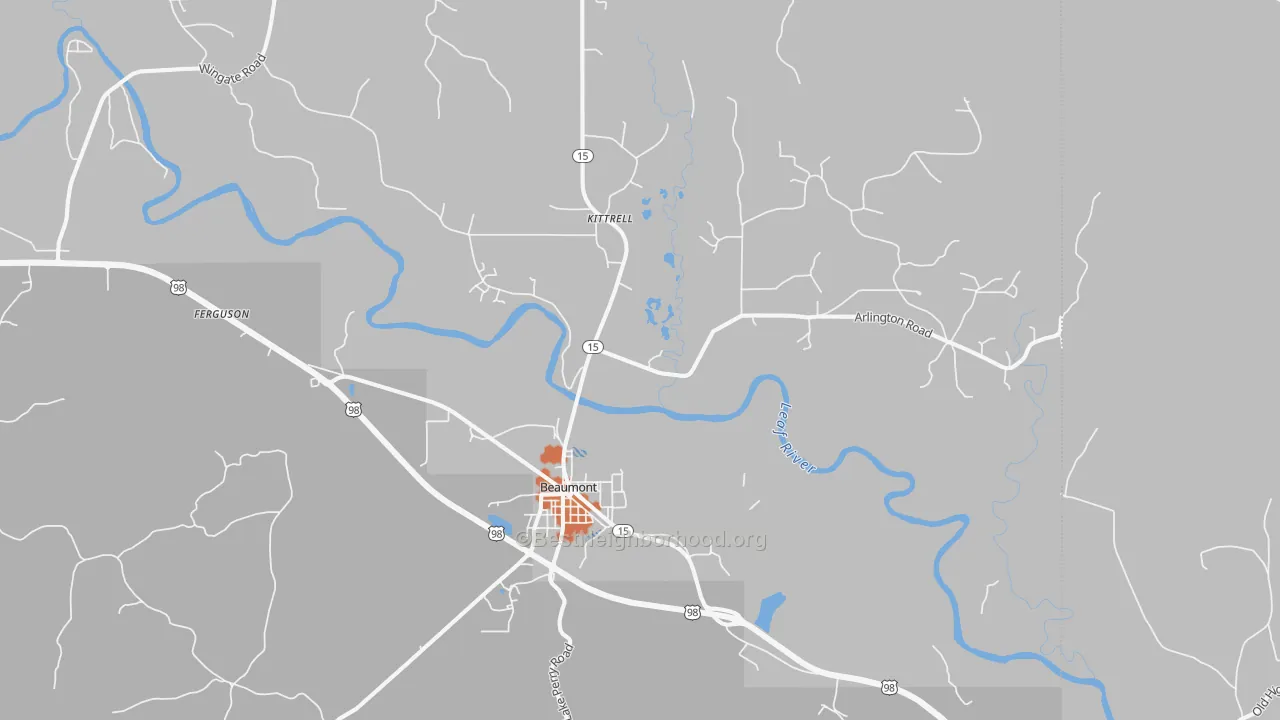 Bike Grade map of Beaumont, MS