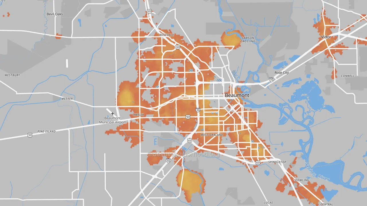 Bike Grade map of Beaumont, TX