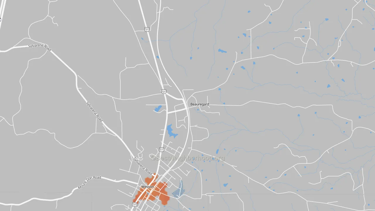 Bike Grade map of Beauregard, MS