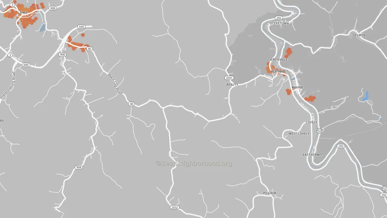 Bike Grade map of Beauty, KY