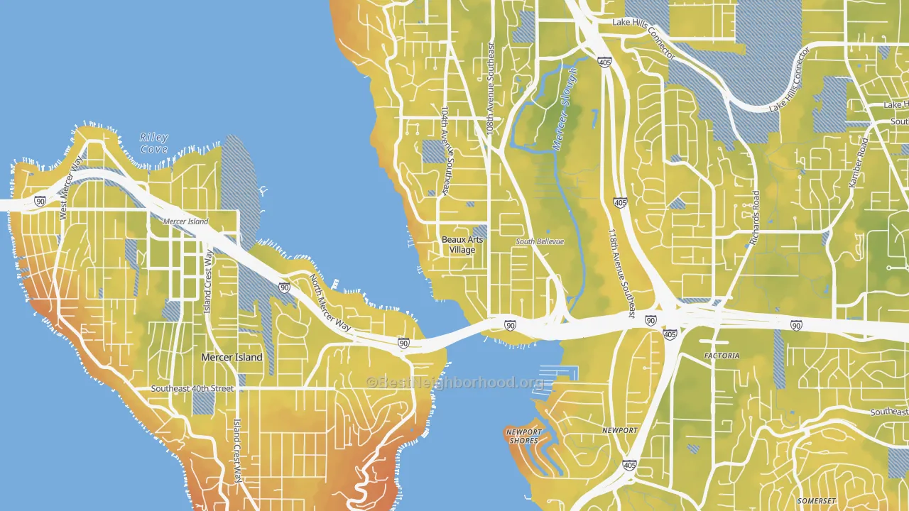Bike Grade map of Beaux Arts Village, WA