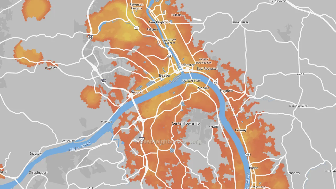 Bike Grade map of Beaver County, PA
