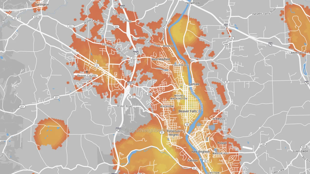 Bike Grade map of Beaver Falls, PA