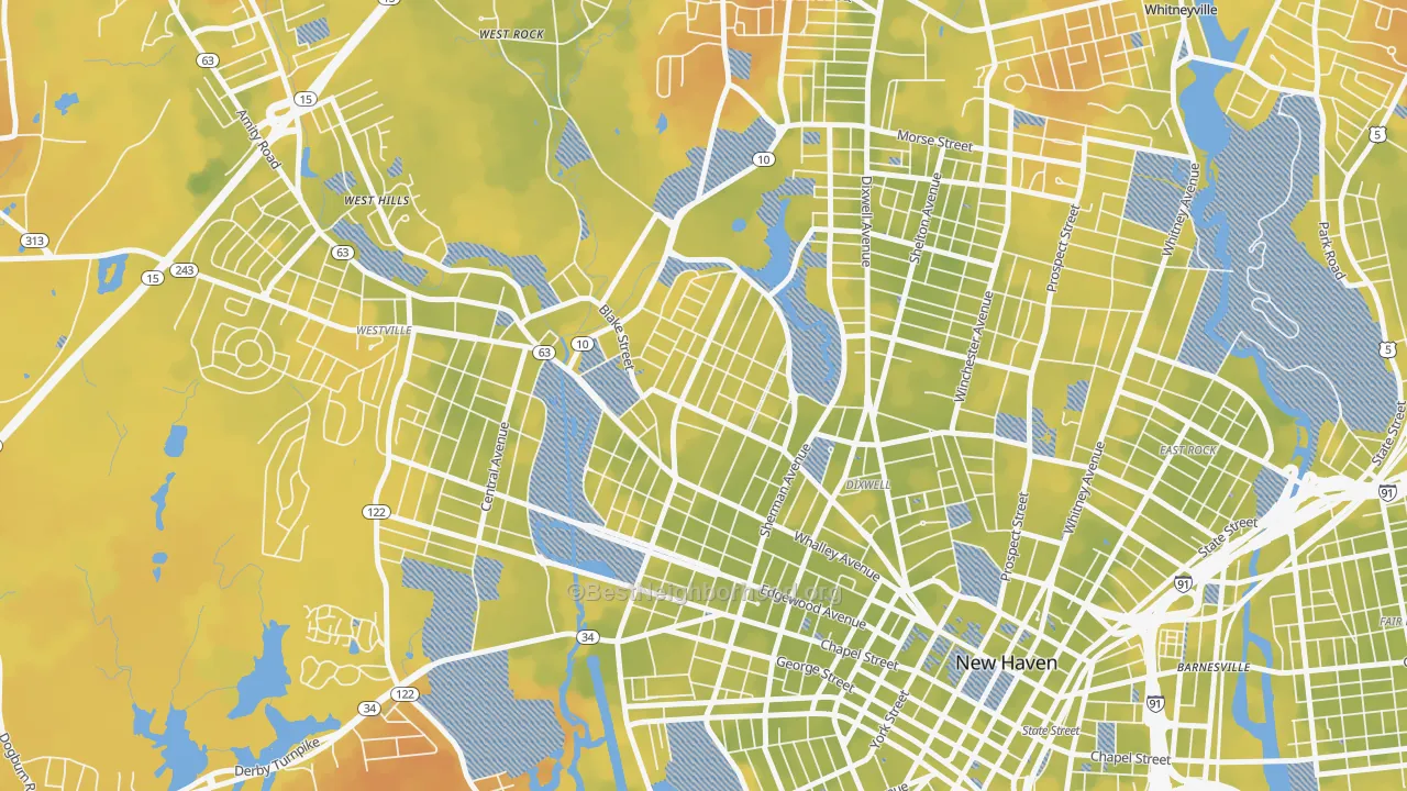 Bike Grade map of Beaver Hills, New Haven, CT