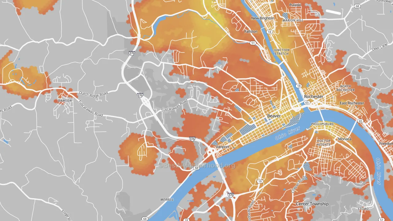 Bike Grade map of Beaver, PA