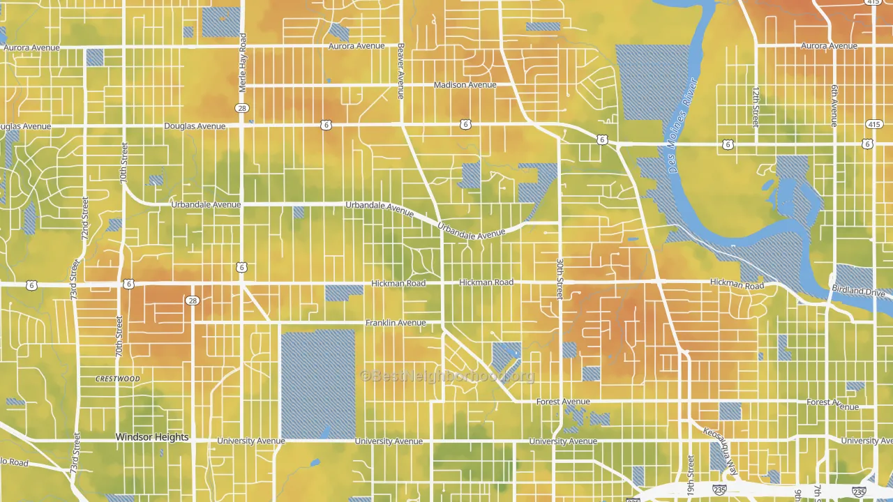 Bike Grade map of Beaverdale, Des Moines, IA
