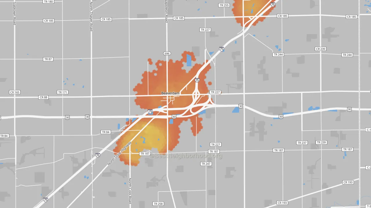 Bike Grade map of Beaverdam, OH