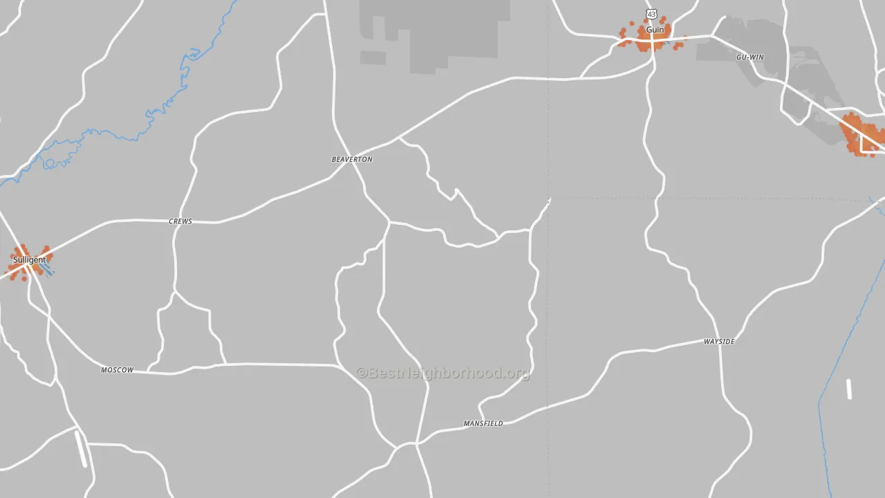 Bike Grade map of Beaverton, AL