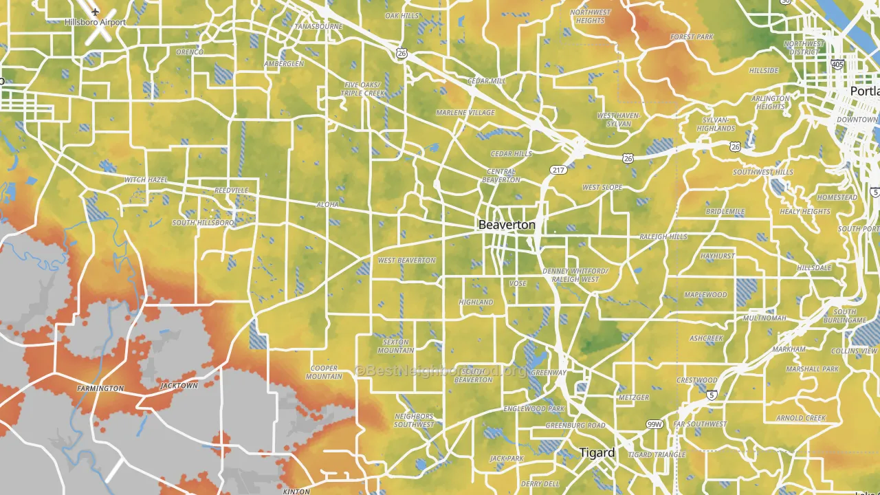 Bike Grade map of Beaverton, OR