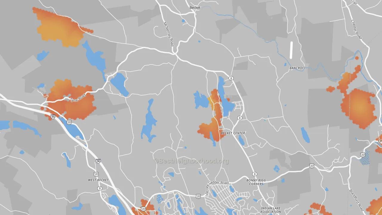 Bike Grade map of Becket, MA
