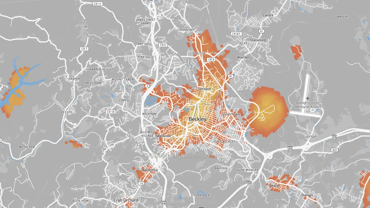 Bike Grade map of Beckley, WV