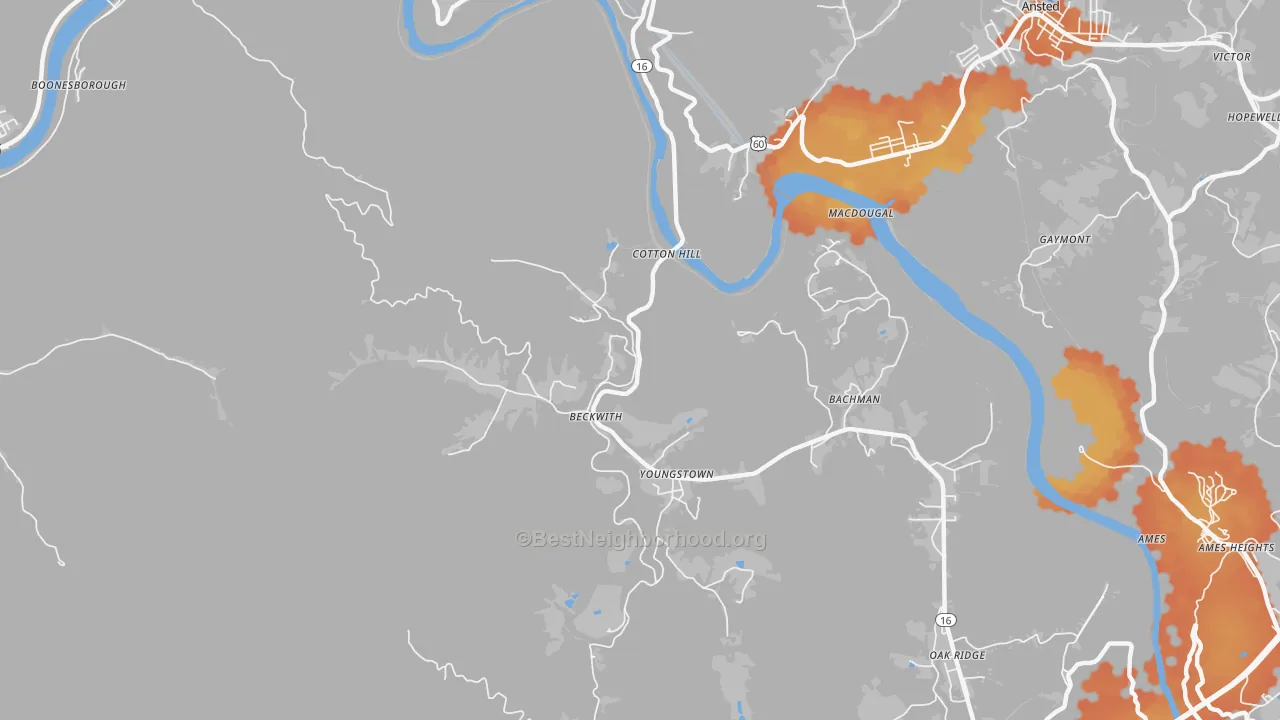 Bike Grade map of Beckwith, WV
