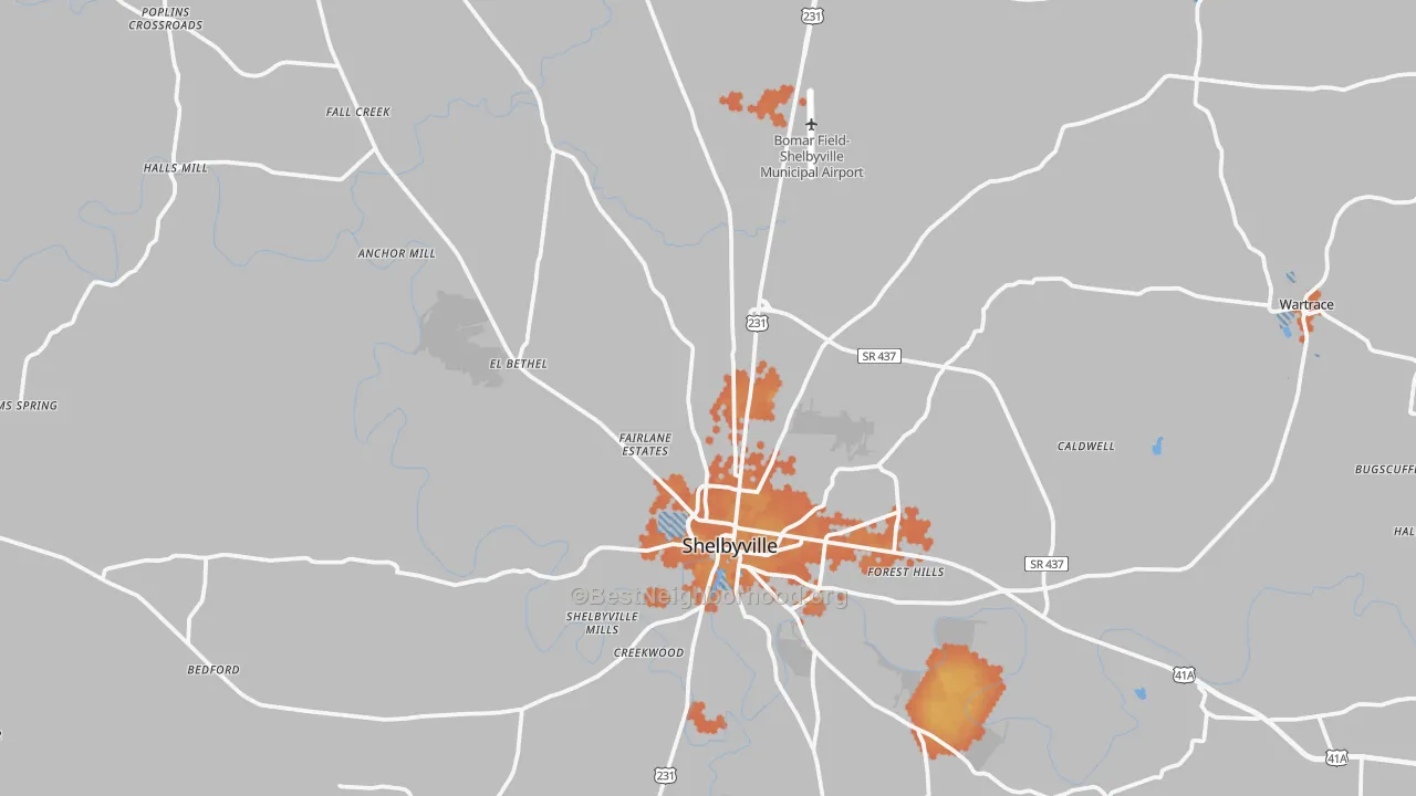 Bike Grade map of Bedford County, TN