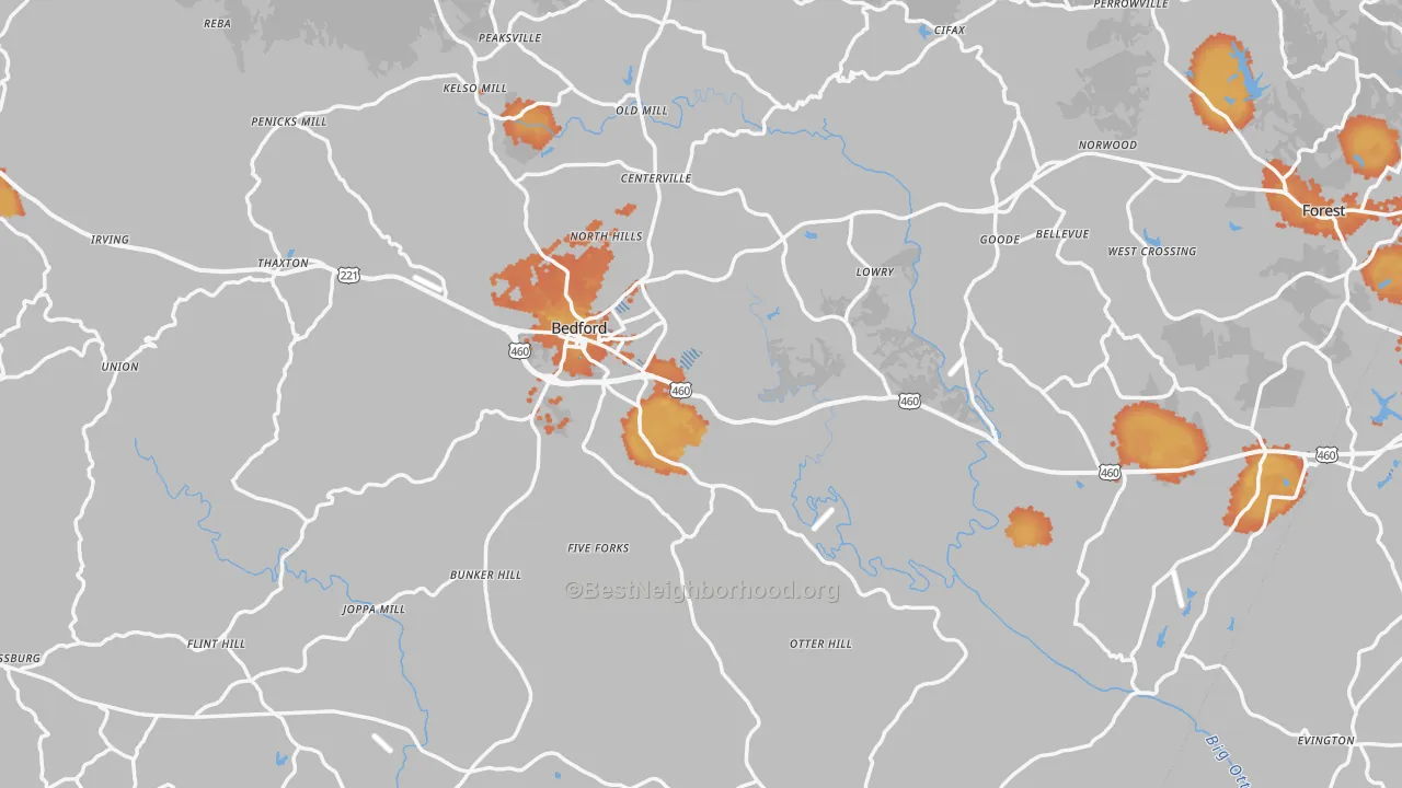 Bike Grade map of Bedford County, VA