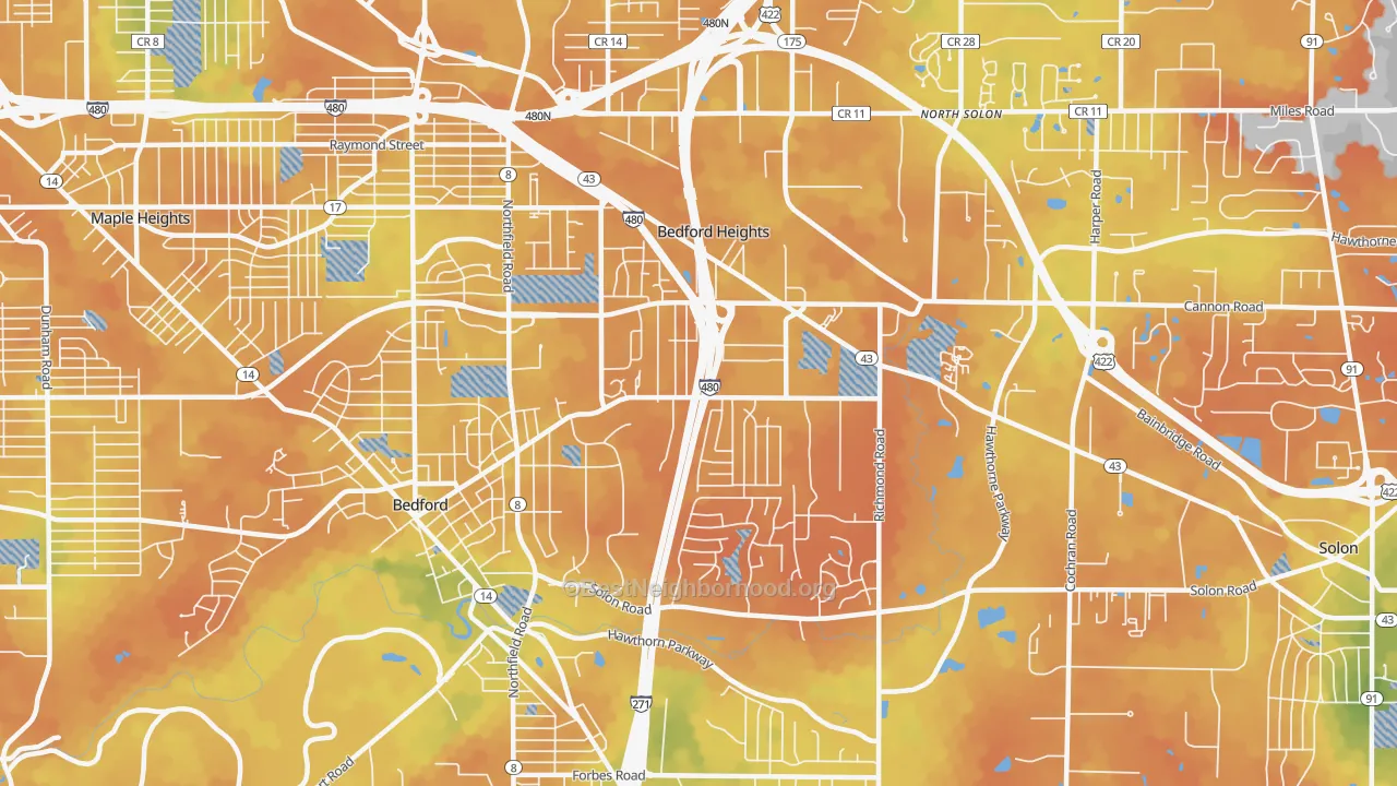 Bike Grade map of Bedford Heights, OH
