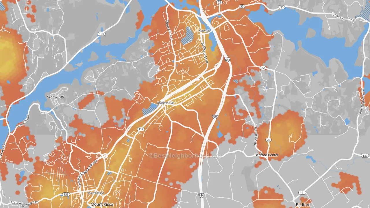 Bike Grade map of Bedford Hills, NY