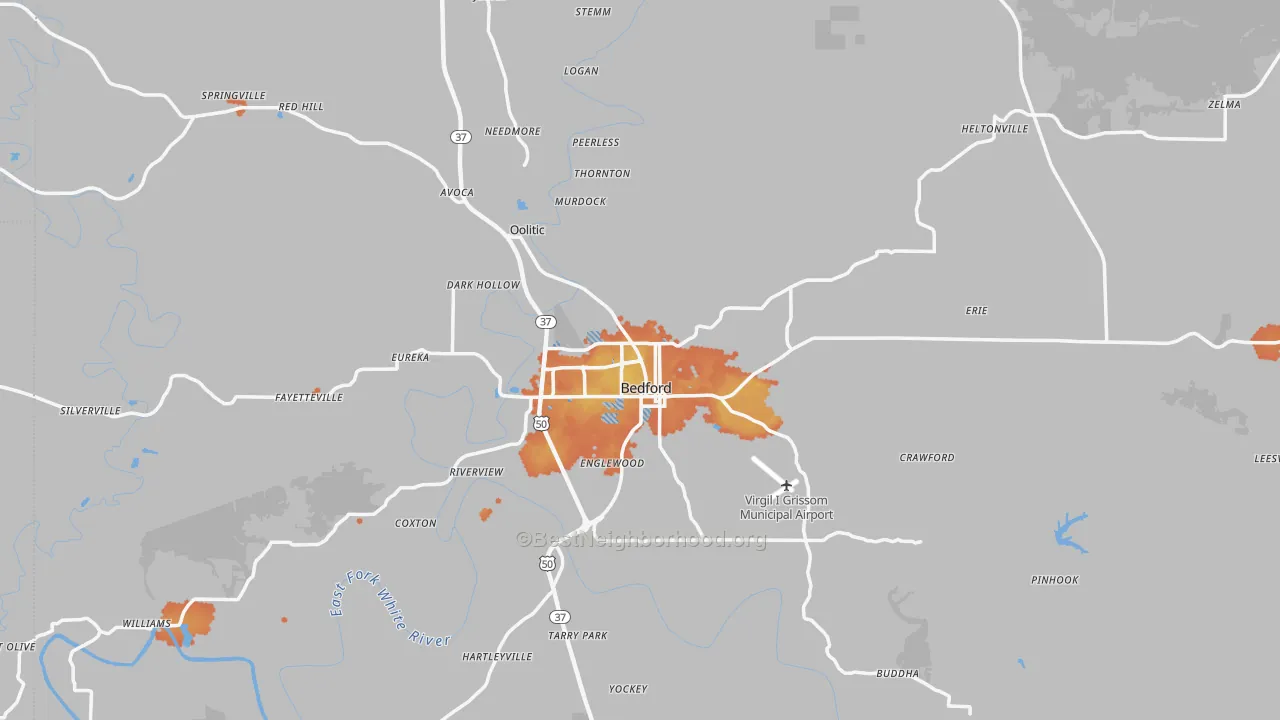 Bike Grade map of Bedford, IN