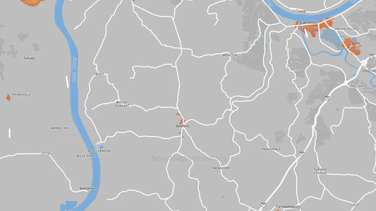 Bike Grade map of Bedford, KY