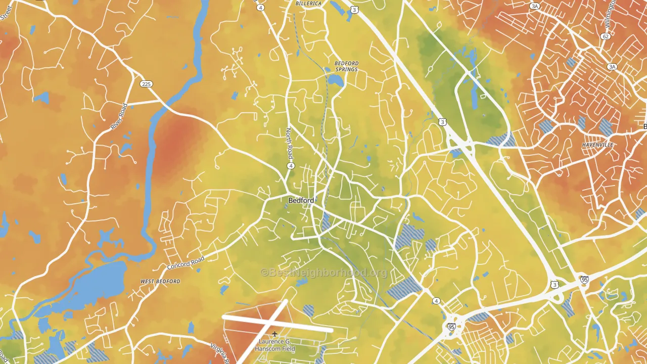 Bike Grade map of Bedford, MA