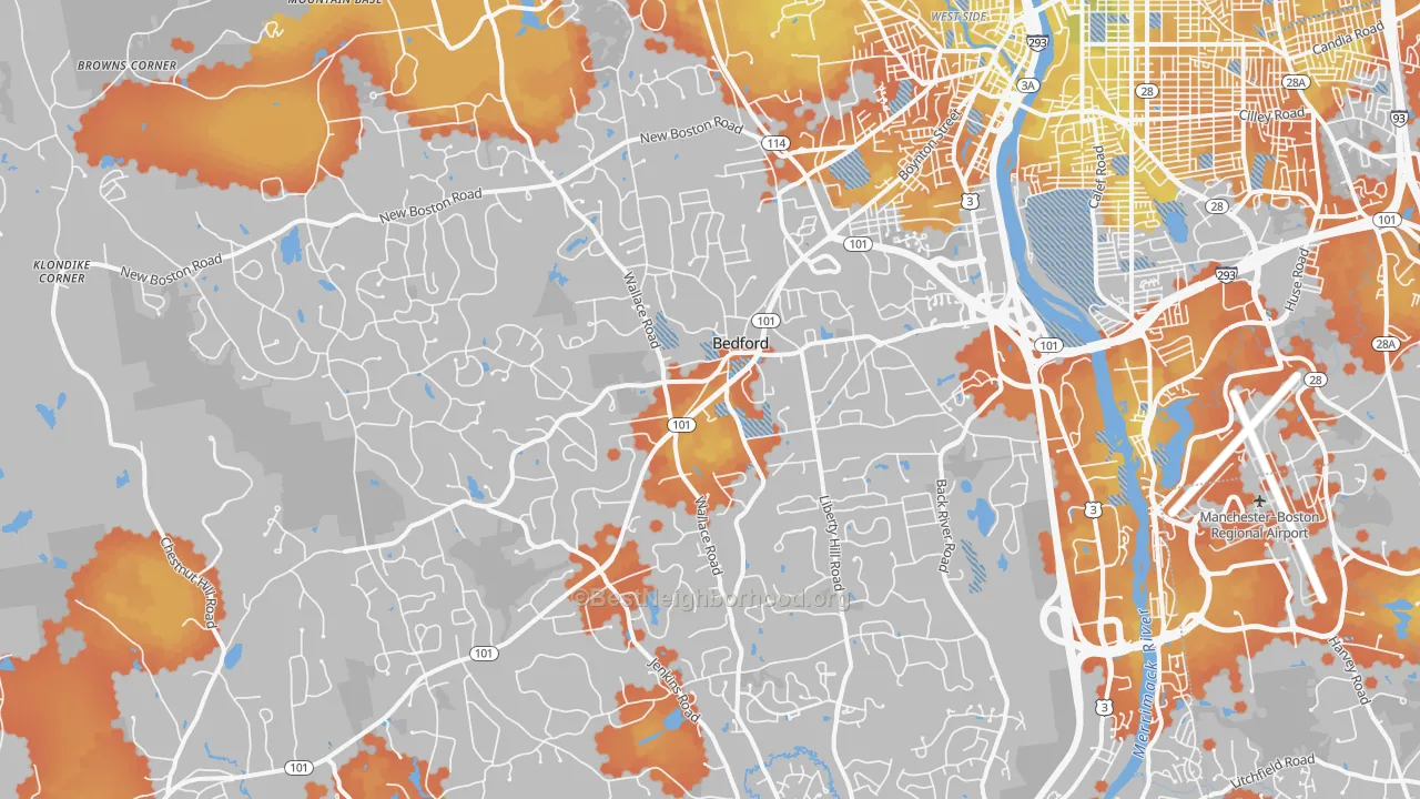 Bike Grade map of Bedford, NH
