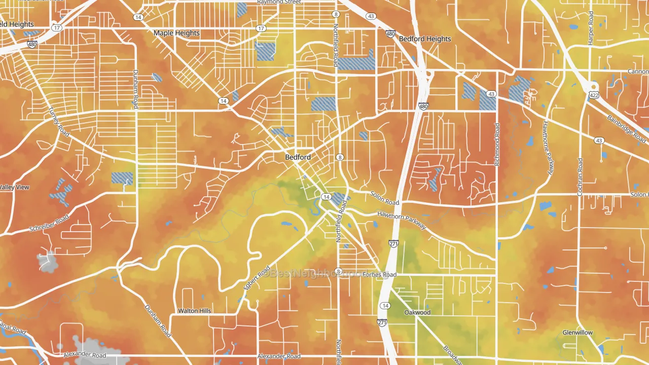 Bike Grade map of Bedford, OH
