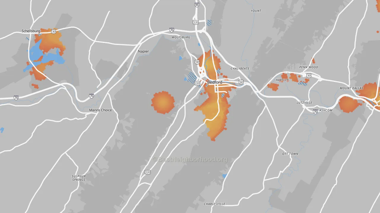 Bike Grade map of Bedford, PA