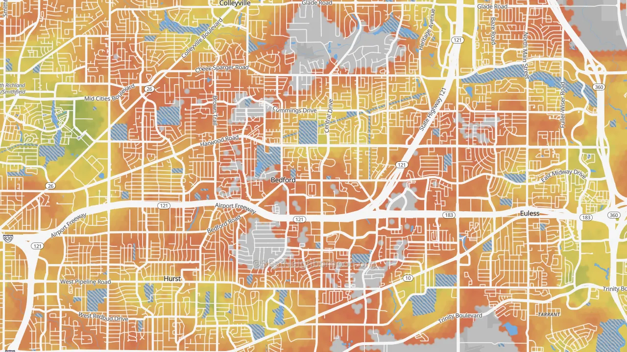 Bike Grade map of Bedford, TX