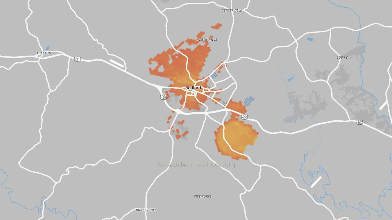 Bike Grade map of Bedford, VA