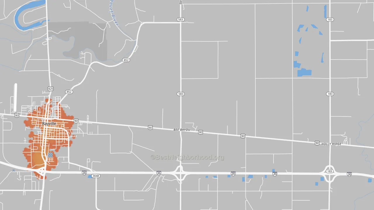 Bike Grade map of Bee Bayou, LA