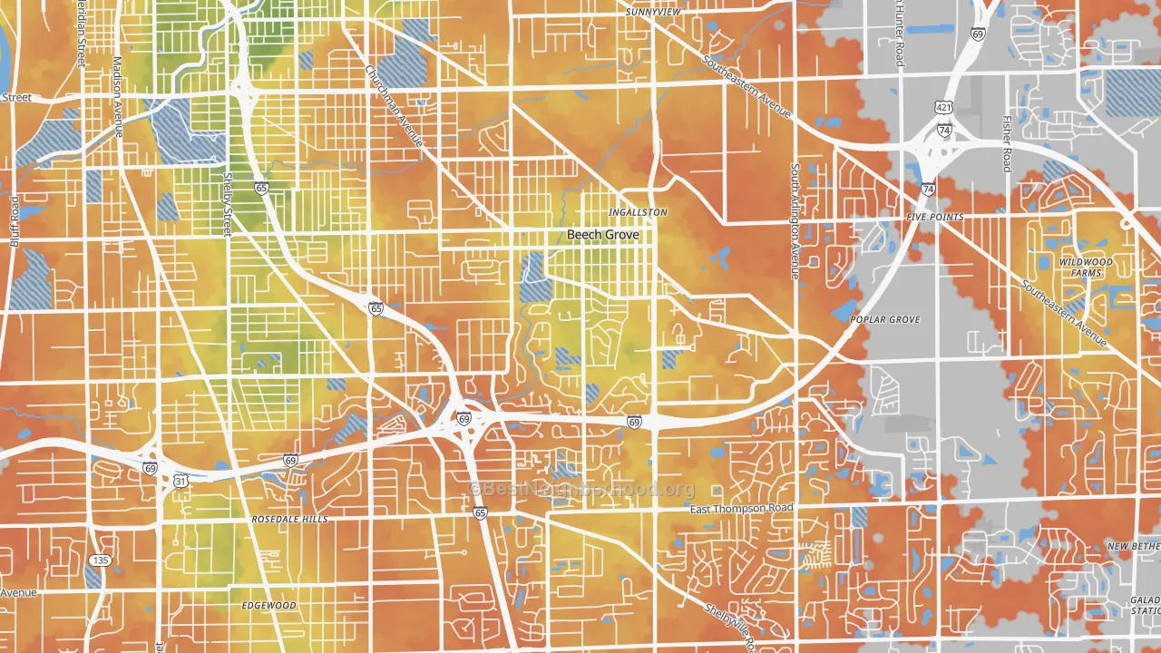 Bike Grade map of Beech Grove, IN