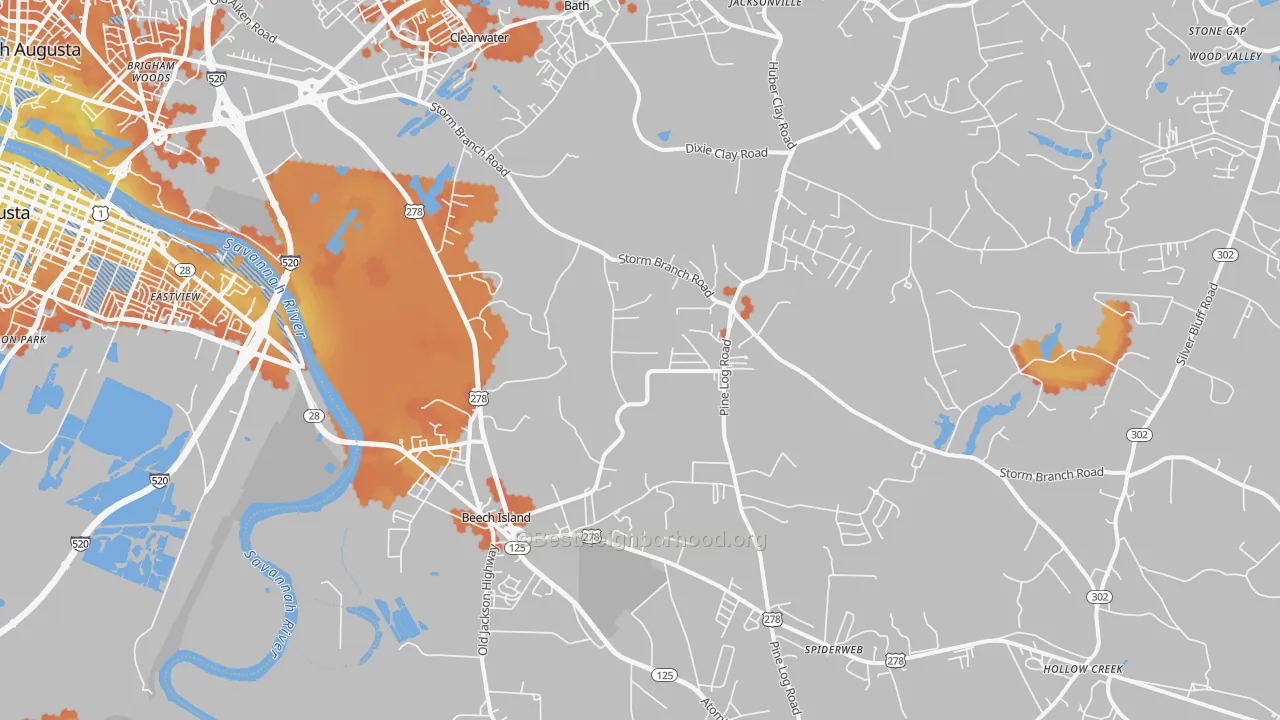 Bike Grade map of Beech Island, SC