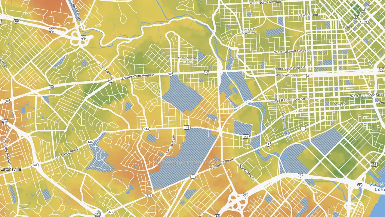 Bike Grade map of Beechfielf-Irvington Area, Baltimore, MD
